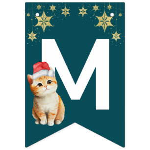 Red Green kitten cat Santa Merry Christmas Party Bunting