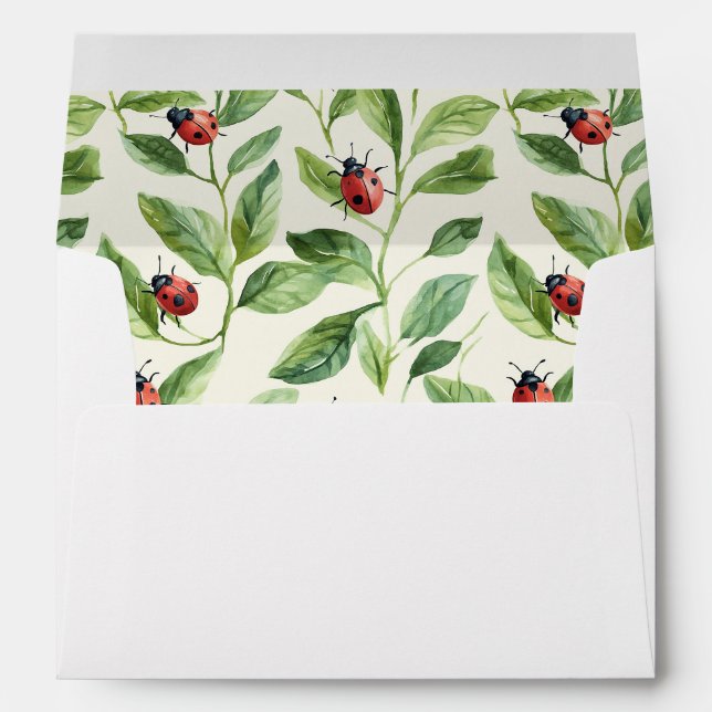Red Green Leaves Ladybugs Envelope (Back (Bottom))