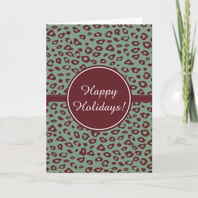 Red Green Leopard Print Christmas Holiday Card (Front)