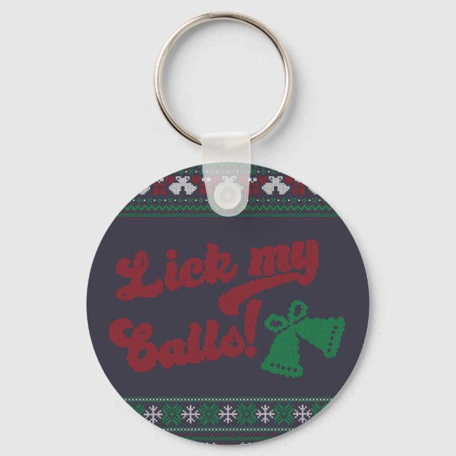 Red Green Lick My Balls Ugly Christmas Key Ring (Front)