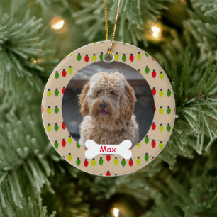 Red Green Lights Custom Pet Puppy Dog Photo Ceramic Ornament