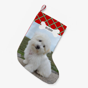 Red Green Lines Dog Bone Pet Photo Small Christmas Stocking