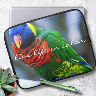 Red Green Lorikeet Bird Photo Live Life in Colour Laptop Sleeve