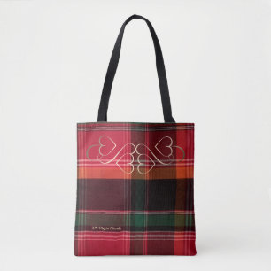 Red Green Madras Gold Swirl Hearts Tote Bag