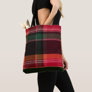 Red Green Madras Plaid Tote Bag