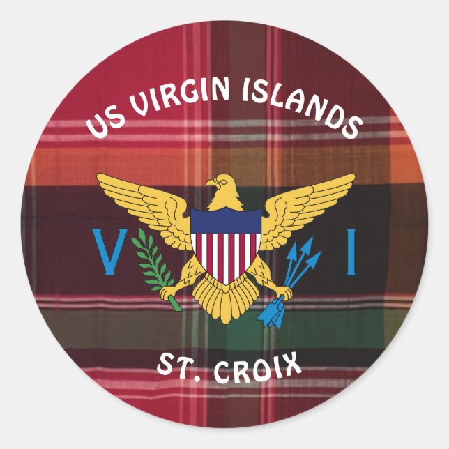 Red Green Madras Virgin Islands Flag Personalise Classic Round Sticker (Front)