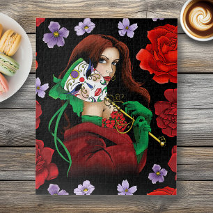 Red Green Masquerade Venetian  Jigsaw Puzzle