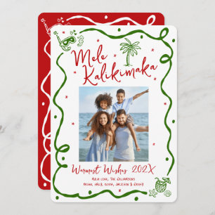 Red Green Mele Kalikimaka Photo Doodle Christmas Holiday Card