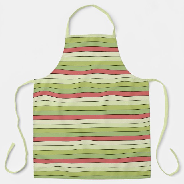 Red Green Melon Colour Stripes On Watercolor Paper Apron (Front)