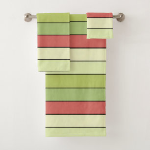 Red Green Melon Colour Stripes On Watercolor Paper Bath Towel Set