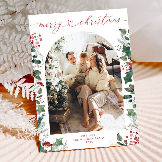 Red Green Merry Christmas 1 Photo Holiday Card (Creator Uploaded)