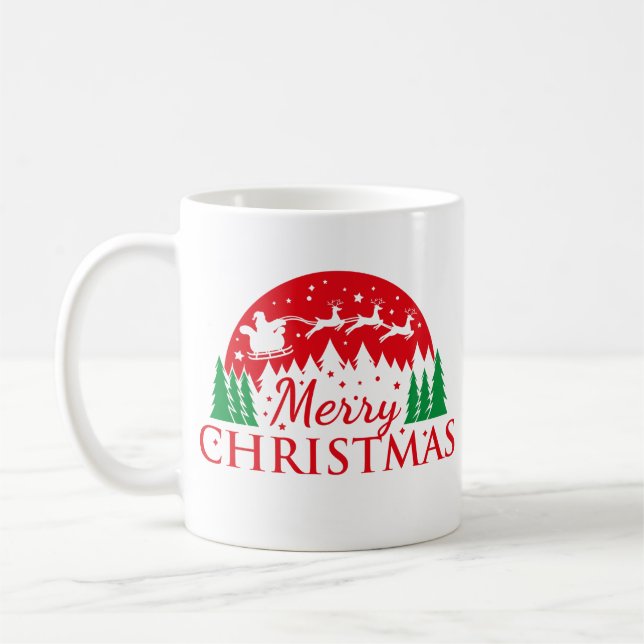 Red Green Merry Christmas Santa Sleigh  Coffee Mug (Left)