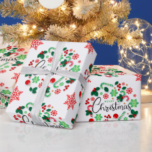 Red Green Merry Christmas Wreath Wrapping Paper