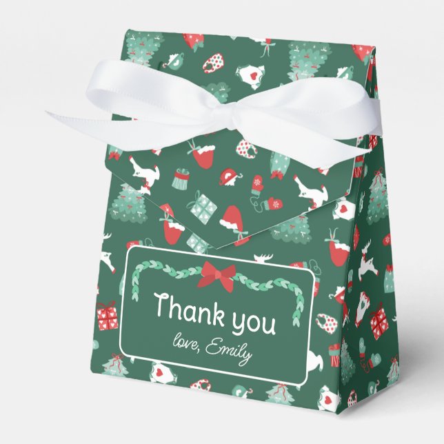 Red Green Merry Little Baby Shower Thank You Favour Box (Front Side)