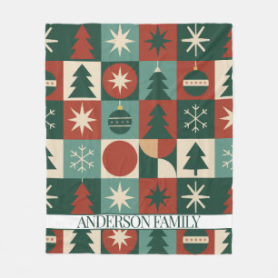 Red Green Mid Century Modern Checkered Holiday Fleece Blanket