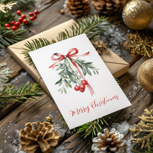 Red Green Mistletoe Merry Christmas Winter Holiday Card