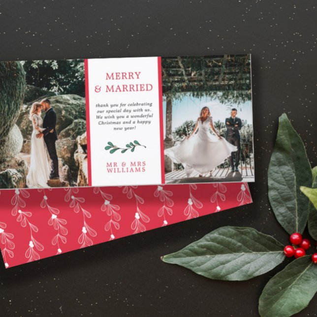 Red Green Mistletoe Merry Married Christmas Thank Thank You Card (Creator Uploaded)