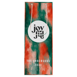 Red + green modern abstract joyful holiday wine gift bag