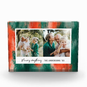 Red + green modern abstract painted photo holiday block