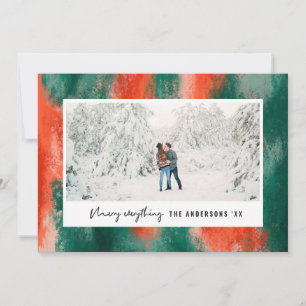 Red + green modern abstract painted photo holiday card