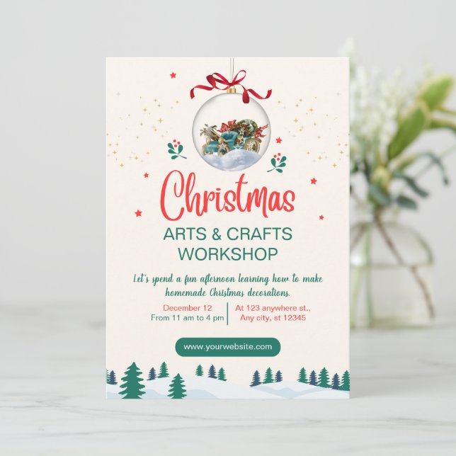 Red Green Modern Christmas Crafts Workshop  Invitation (Standing Front)