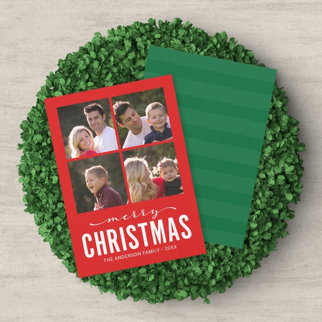Red Green Modern Merry Christmas Photo Collage Holiday Card (Creator Uploaded)