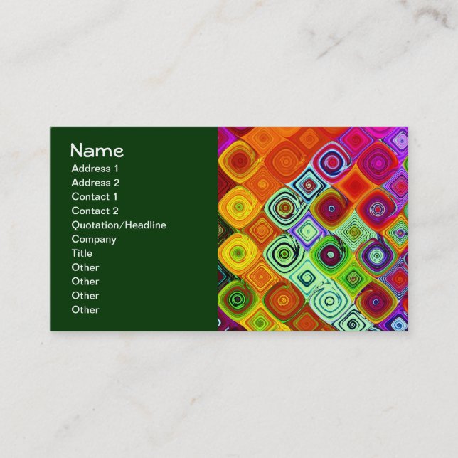 Red Green Mosaic Fine Fractal Art Business Card (Front)