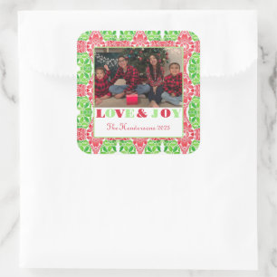 Red & Green Mosaic Photo Square Sticker