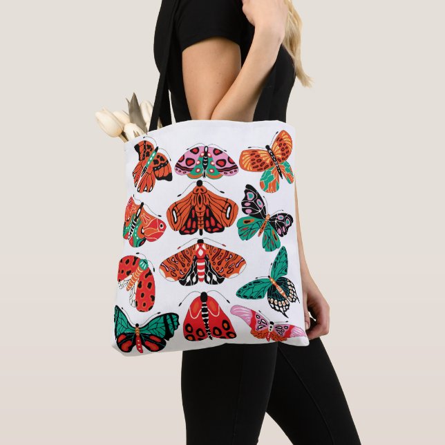 Red Green Moth and Butterfly  Tote Bag (Close Up)
