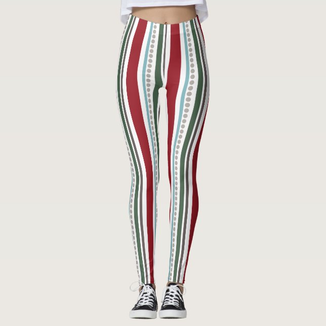Red/Green Multi Stripe Women's Leggings (Front)