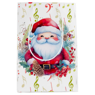 Red Green Music Notes and Santa Claus Medium Gift Bag