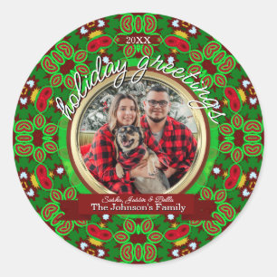Red Green Natal Holiday Energy Custom Photo Classic Round Sticker