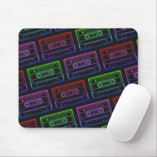 Red Green Neon Cassette Tape Pattern Mouse Pad