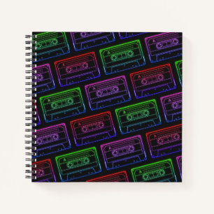 Red Green Neon Cassette Tape Pattern Spiral Notebook