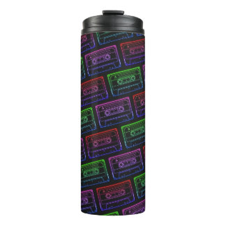 Red Green Neon Retro Cassette Tape Pattern Thermal Tumbler