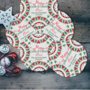 Red Green Nordic Folk Motifs On Linen Christmas Classic Round Sticker