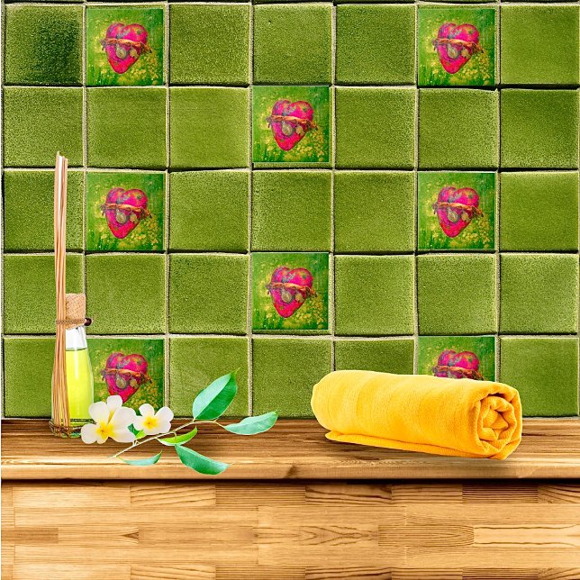 Red & Green Old Mexican Milagro Charm Heart Ceramic Tile (Creator Uploaded)