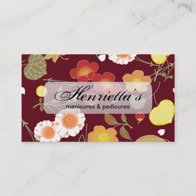Red Green Orange Fine Japanese Floral Business Card (Front)