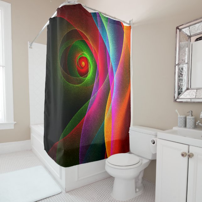 Red Green Orange Modern Abstract Art Pattern #22 Shower Curtain (In Situ)