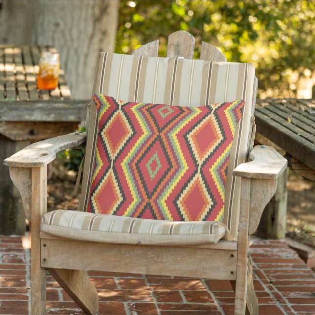 Red Green Orange Yellow Black Tribal Art Pattern Cushion (Chair)