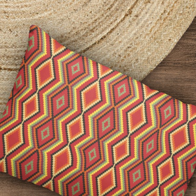 Red Green Orange Yellow Black Tribal Art Pattern Pillowcase (Creator Uploaded)