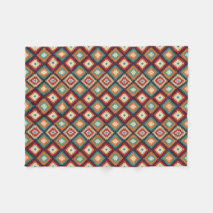 Red Green Orange Yellow Black White Oriental Kilim Fleece Blanket