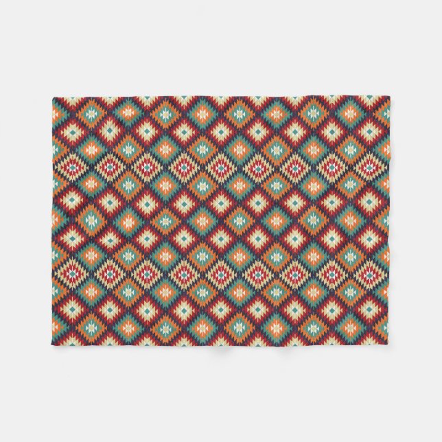 Red Green Orange Yellow Black White Oriental Kilim Fleece Blanket (Front (Horizontal))