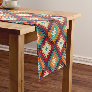Red Green Orange Yellow Black White Oriental Kilim Short Table Runner
