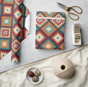 Red Green Orange Yellow Black White Oriental Kilim Wrapping Paper