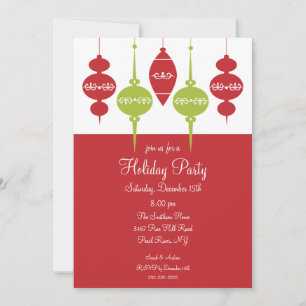 Red & Green Ornaments Holiday Party Invitation