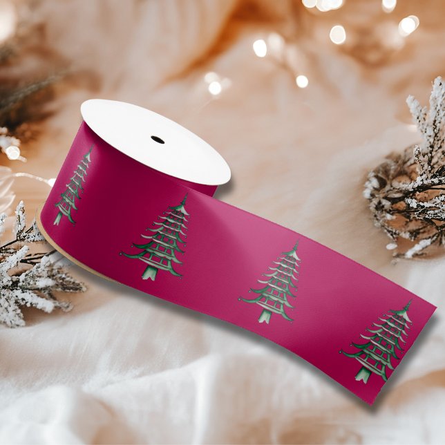 Red green Pagoda Christmas Tree  Satin Ribbon (Red green Pagoda Christmas Tree Satin Ribbon)
