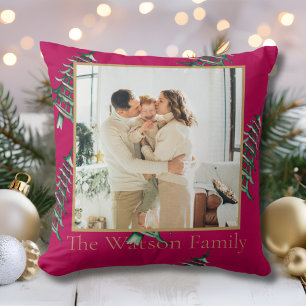 Red green Pagoda Merry Christmas Tree 1-Photo Cushion