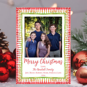 Red & Green Painted Frame Christmas Card, Holiday