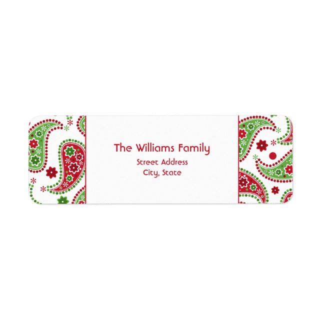 Red & Green Paisley Christmas Address Label Return Address Label (Front)